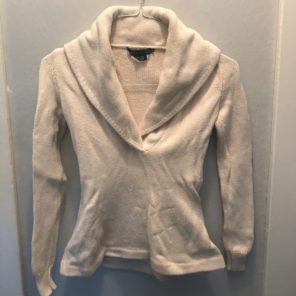Ralph Lauren cream sweater oversized collar peplum